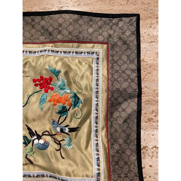 Handcrafted Japanese Silk Embroidered Tapestry With Bird & Floral Motif - Picture 6 of 11